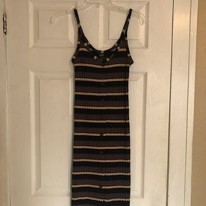 XS Bodycon Midi Dress Striped Neutral Colored